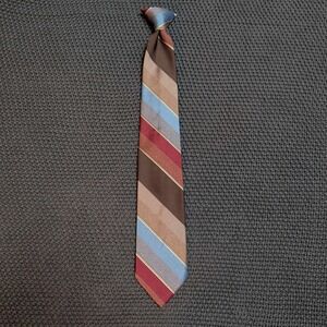 American Edition Clip-On Tie Mens OS Brown Tan Burgundy Blue Striped Made in USA